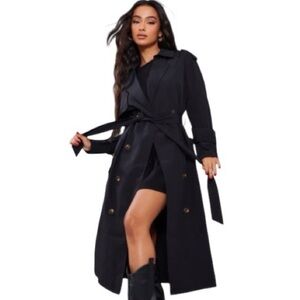 PRETTYLITTLETHING Oversized Trenchcoat in Black